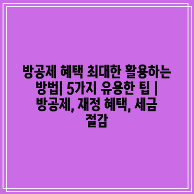 방공제 혜택 최대한 활용하는 방법| 5가지 유용한 팁 | 방공제, 재정 혜택, 세금 절감