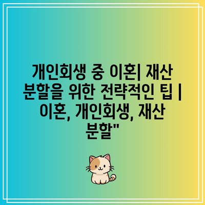 개인회생 중 이혼| 재산 분할을 위한 전략적인 팁 | 이혼, 개인회생, 재산 분할”