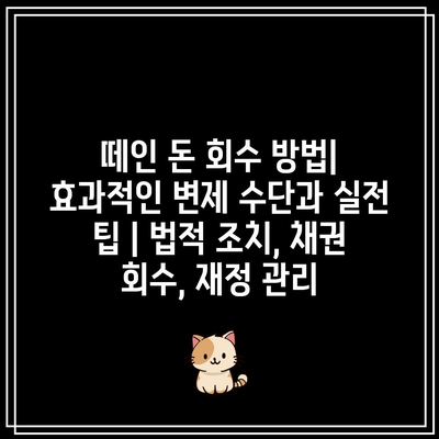 떼인 돈 회수 방법| 효과적인 변제 수단과 실전 팁 | 법적 조치, 채권 회수, 재정 관리