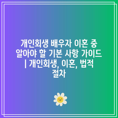 개인회생 배우자 이혼 중 알아야 할 기본 사항 가이드 | 개인회생, 이혼, 법적 절차