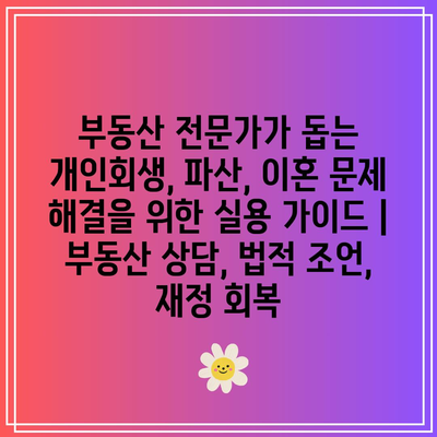 부동산 전문가가 돕는 개인회생, 파산, 이혼 문제 해결을 위한 실용 가이드 | 부동산 상담, 법적 조언, 재정 회복