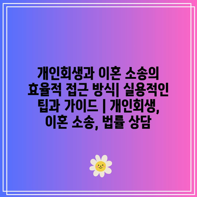 개인회생과 이혼 소송의 효율적 접근 방식| 실용적인 팁과 가이드 | 개인회생, 이혼 소송, 법률 상담